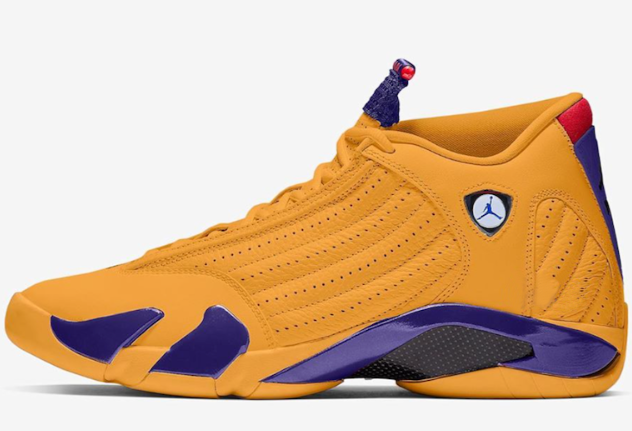 New Air Jordan 14 University Gold Court Purple Varsity Red Royal Shoes - Click Image to Close